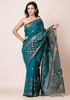 Green Zari Work Cotton Saree Set