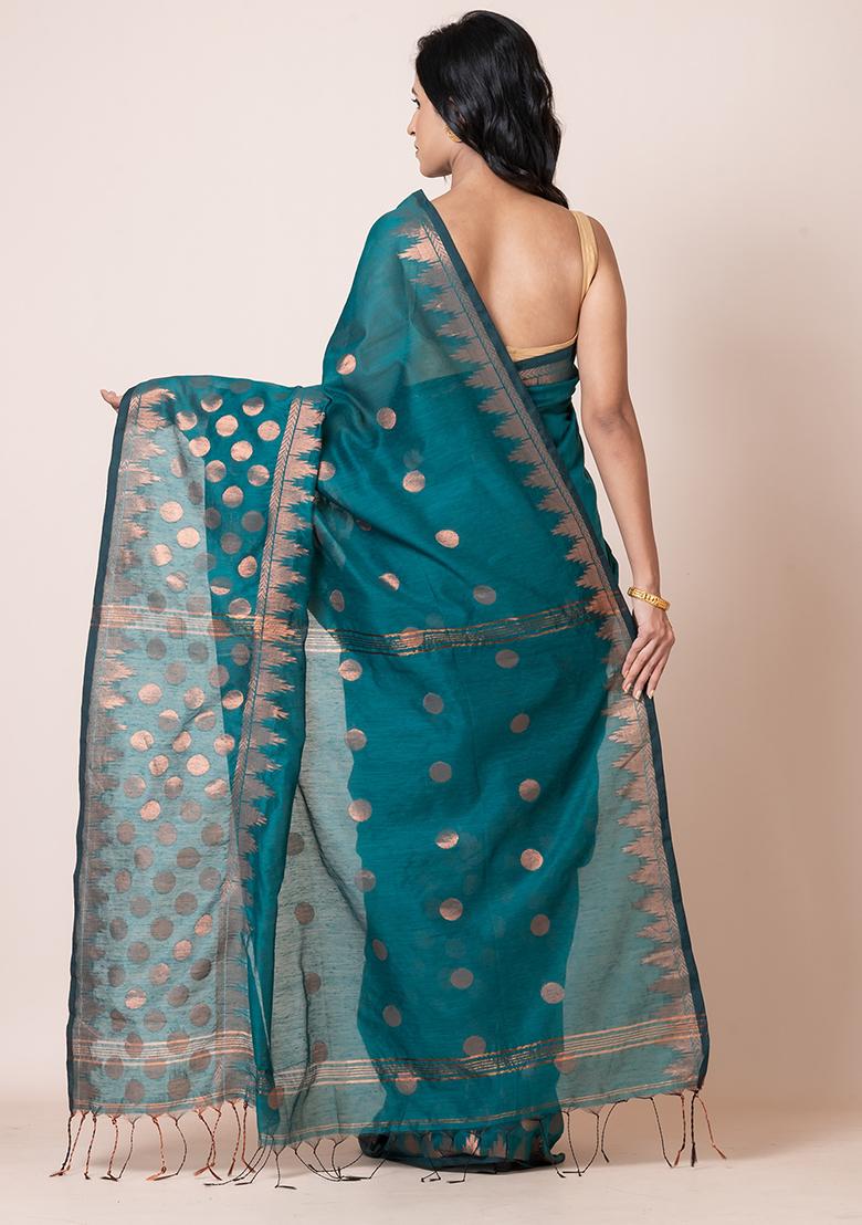 Green Zari Work Cotton Saree Set