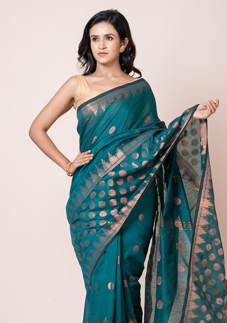 Green Zari Work Cotton Saree Set