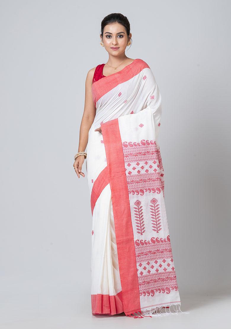 White Jamdani Cotton Saree Set