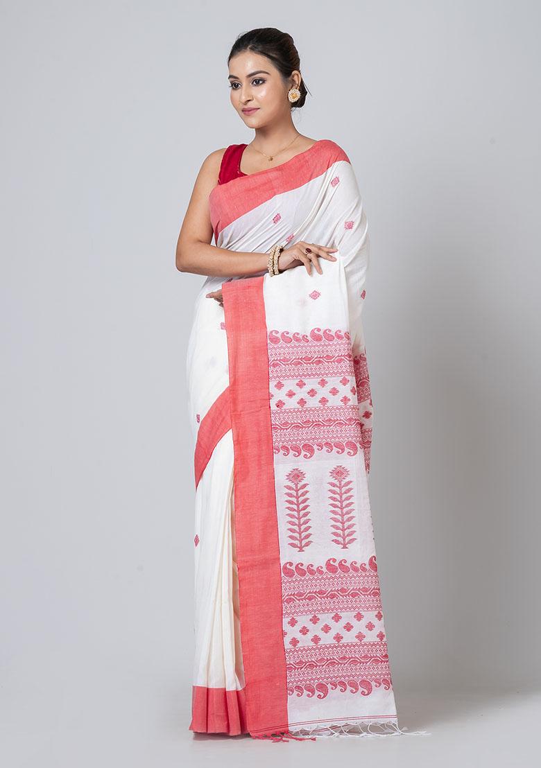 White Jamdani Cotton Saree Set