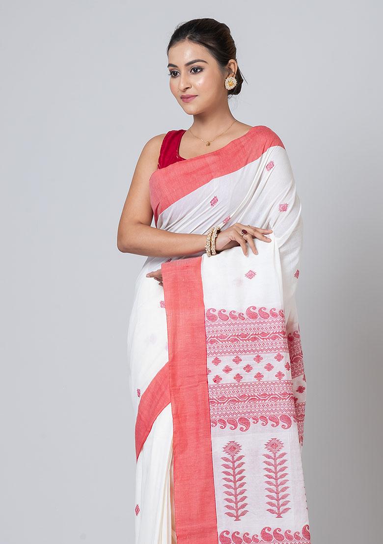 White Jamdani Cotton Saree Set