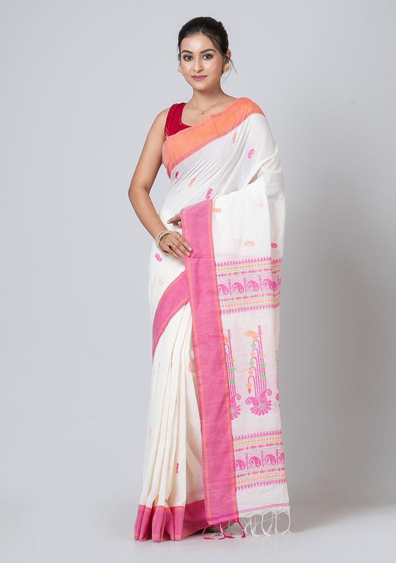 White Jamdani Cotton Saree Set