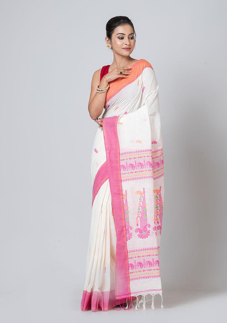 White Jamdani Cotton Saree Set