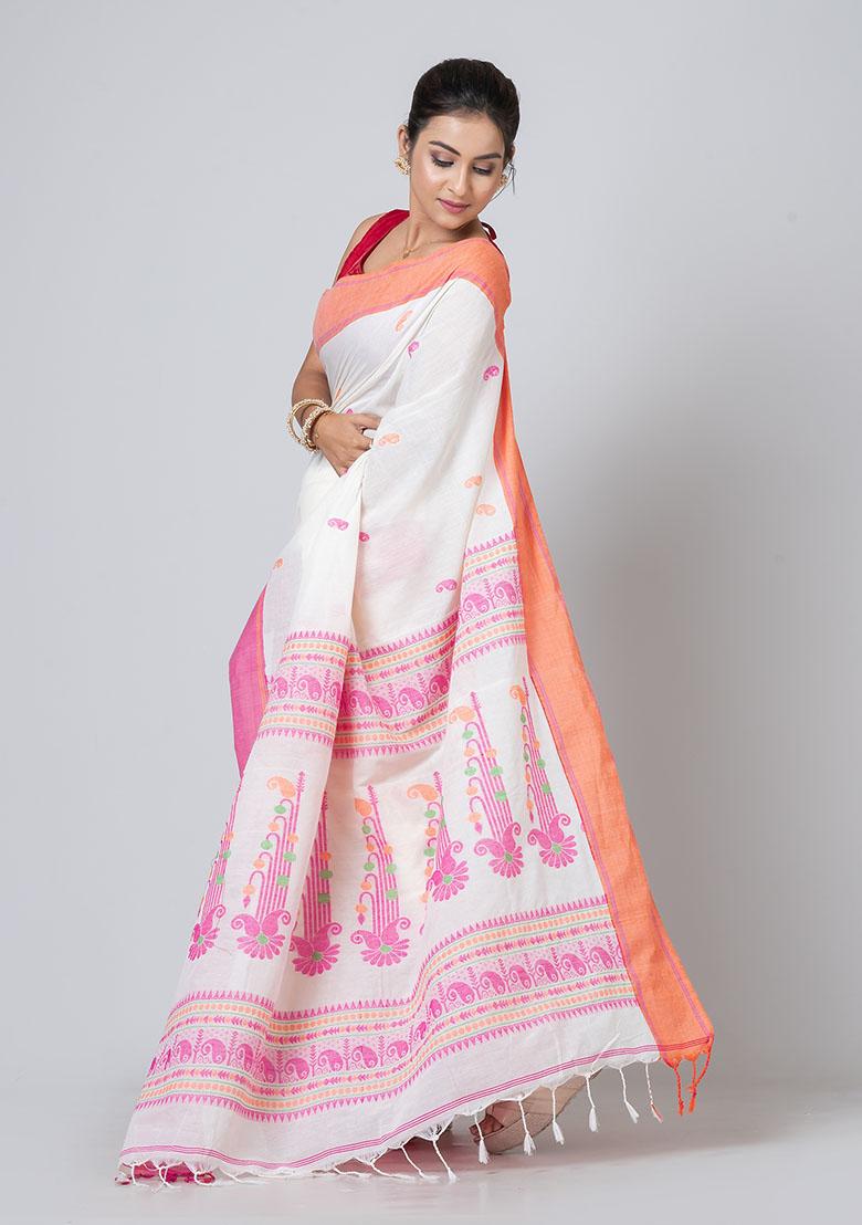 White Jamdani Cotton Saree Set