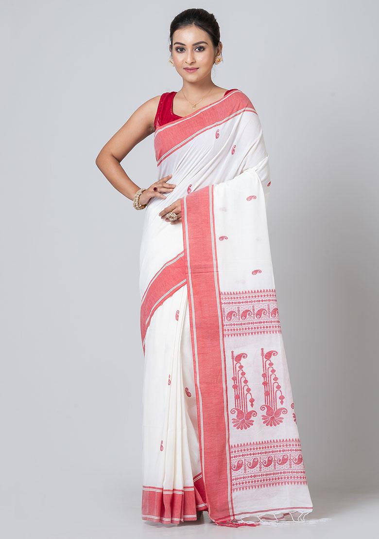 White Jamdani Cotton Saree Set