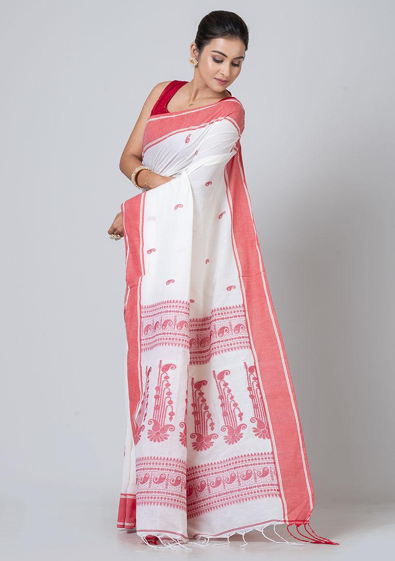White Jamdani Cotton Saree Set