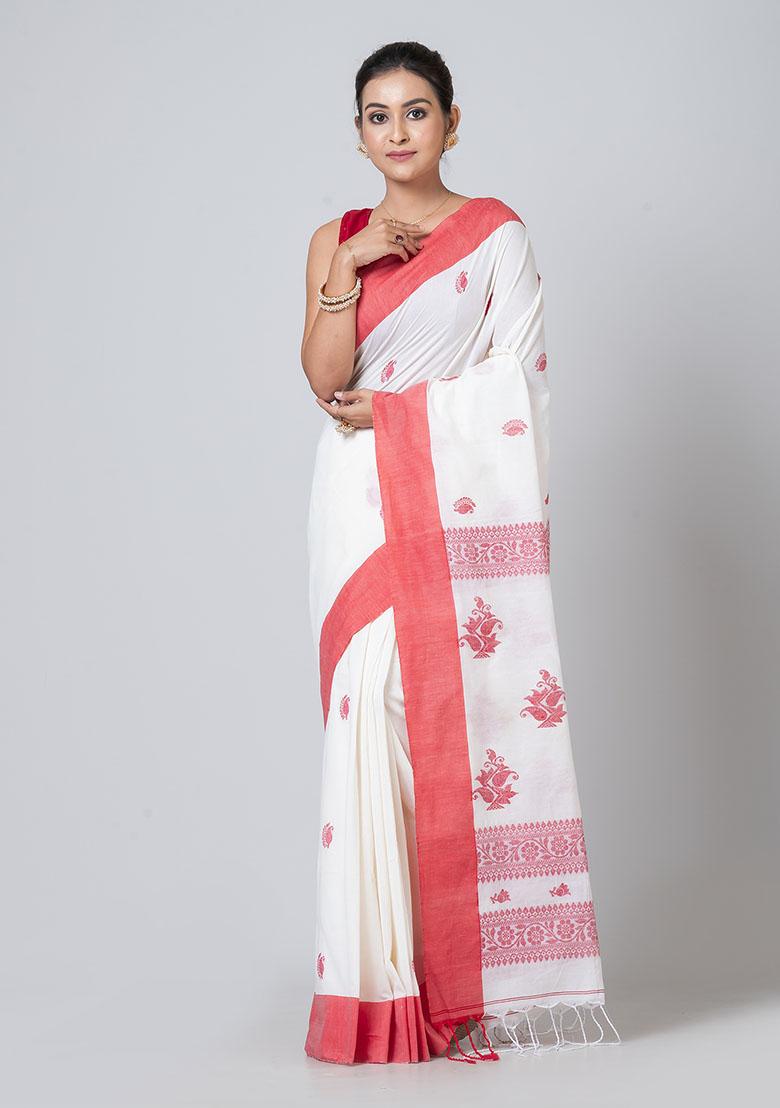 White Jamdani Cotton Saree Set