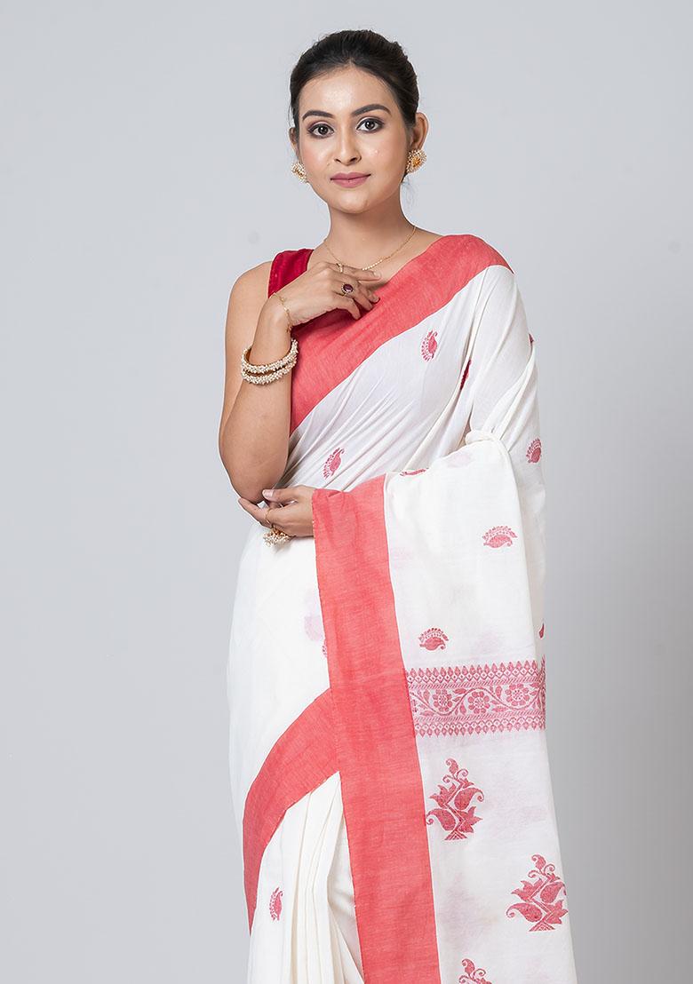 White Jamdani Cotton Saree Set