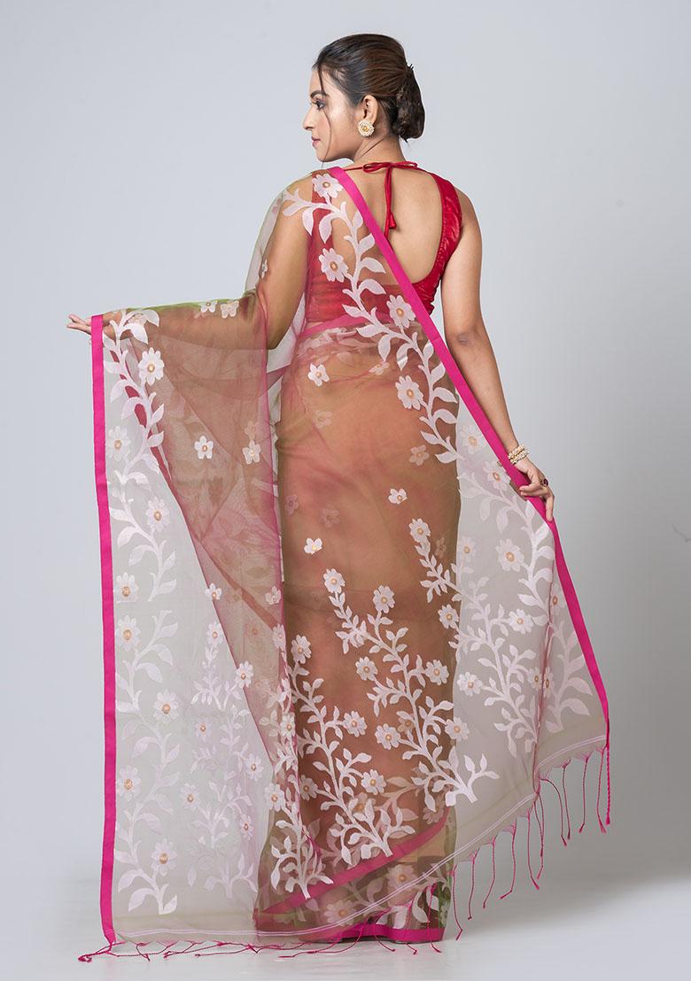 Green Jamdani Blended Silk Saree Set