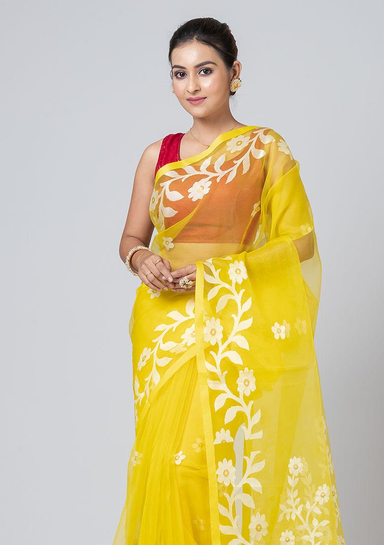 Yellow Jamdani Blended Silk Saree Set