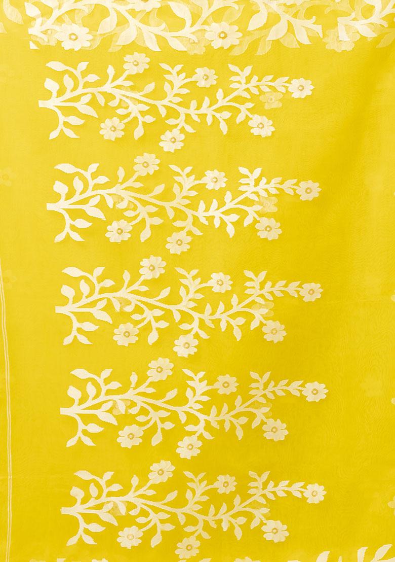 Yellow Jamdani Blended Silk Saree Set