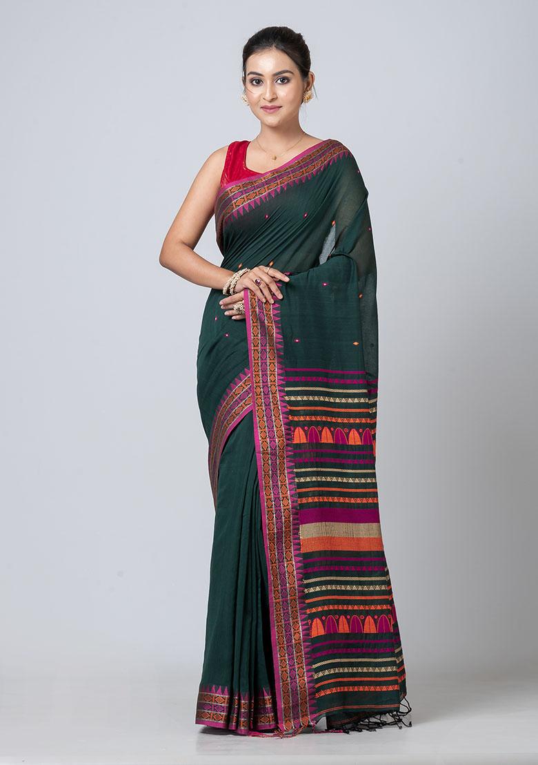 Buttle Green Buti Work Cotton Saree Set