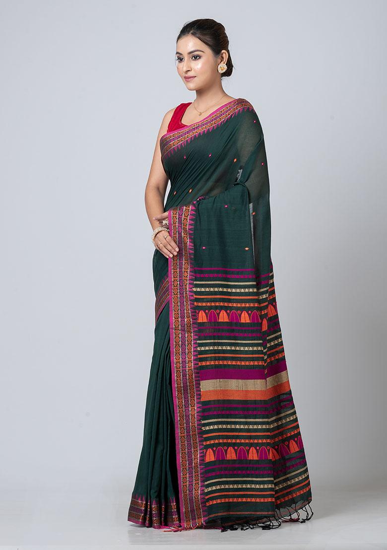 Buttle Green Buti Work Cotton Saree Set