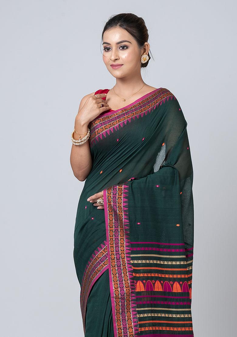 Buttle Green Buti Work Cotton Saree Set