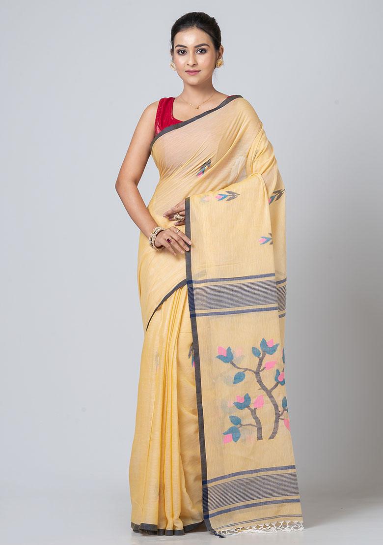 Beige Jamdani Cotton Saree Set