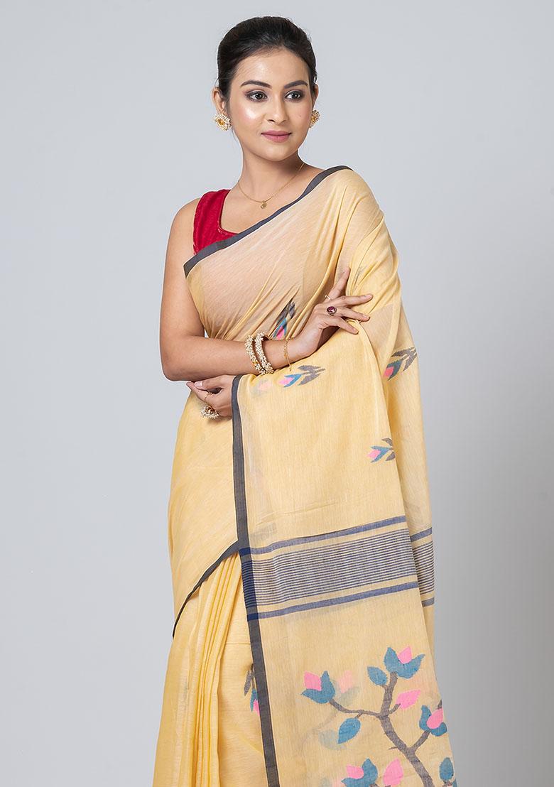 Beige Jamdani Cotton Saree Set