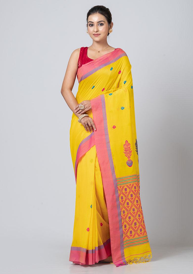 Beige Buti Work Cotton Saree Set