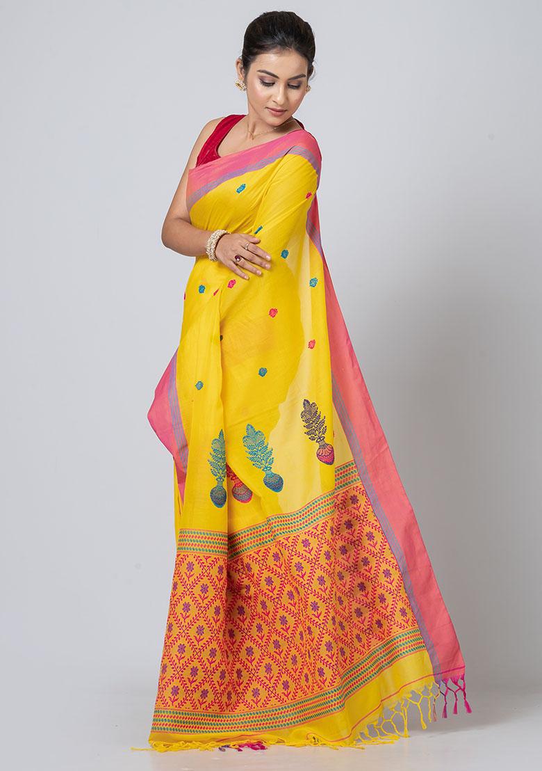 Beige Buti Work Cotton Saree Set