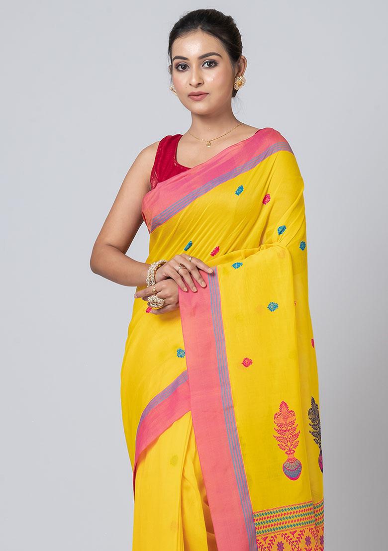 Beige Buti Work Cotton Saree Set