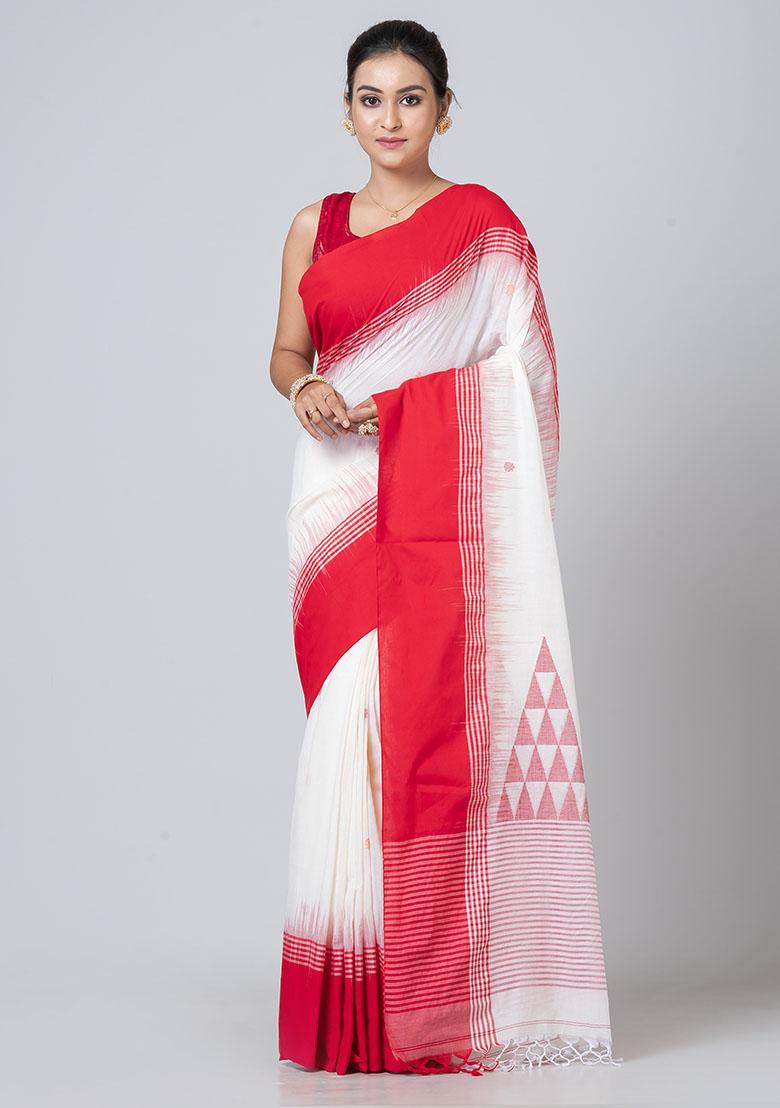 Off White Buti Work Cotton Saree Set