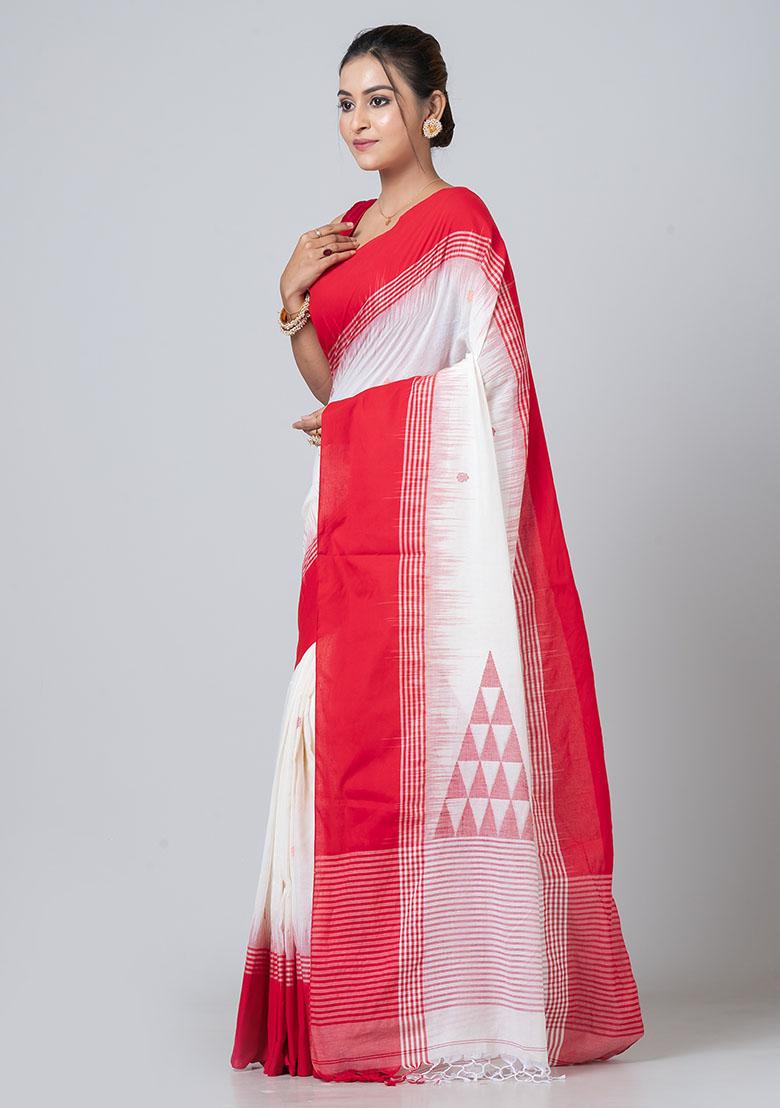 Off White Buti Work Cotton Saree Set