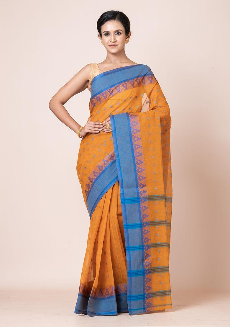 Rust Red Buti Work Cotton Saree (Without Blouse)