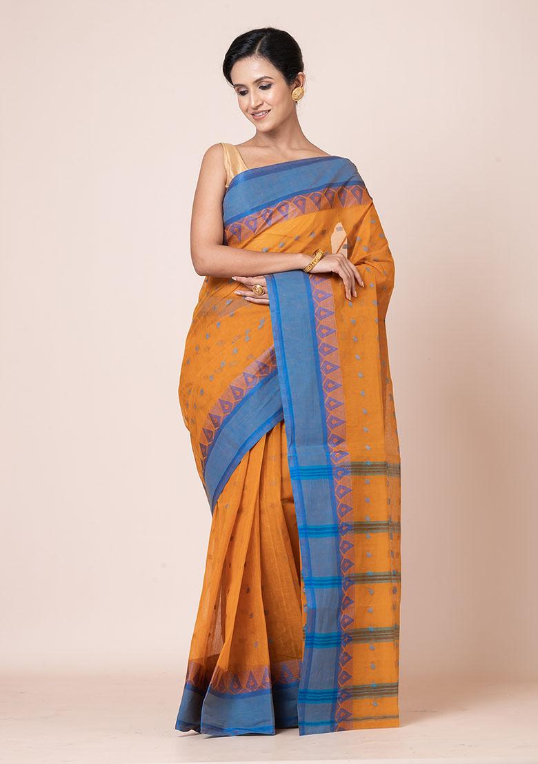 Rust Red Buti Work Cotton Saree (Without Blouse)