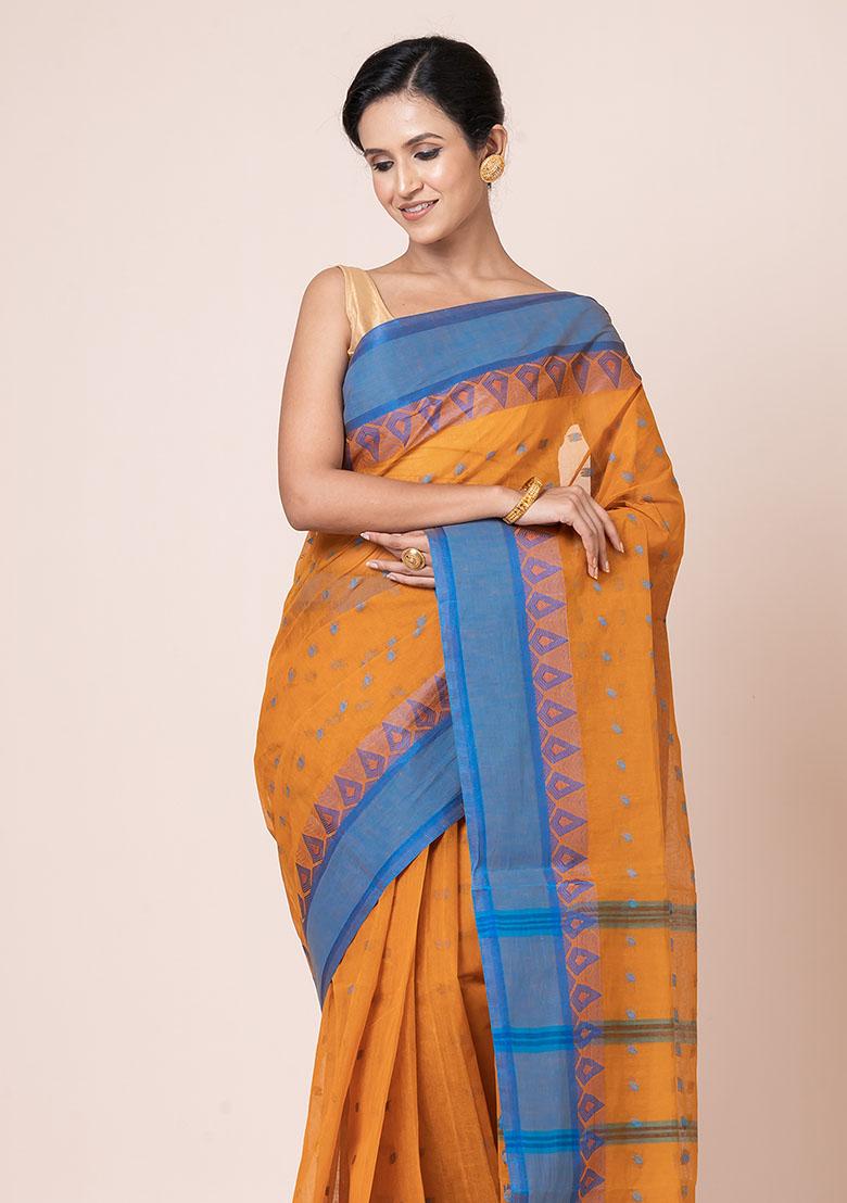 Rust Red Buti Work Cotton Saree (Without Blouse)