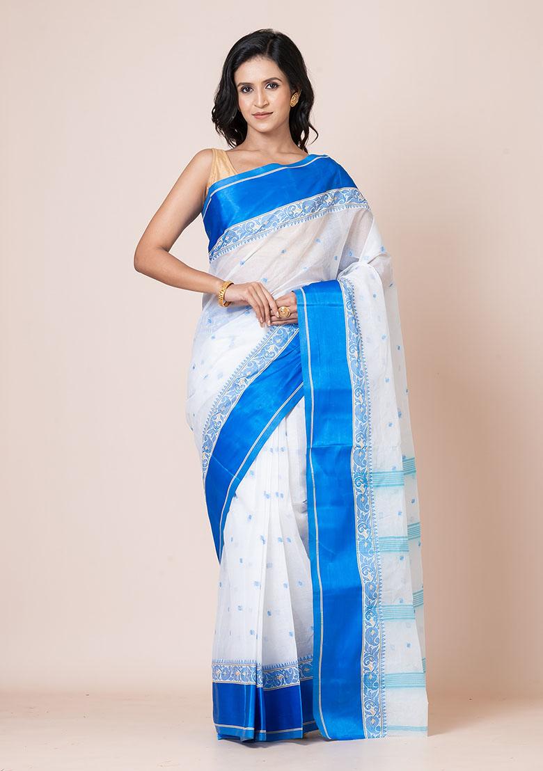 White Printed Cotton Saree (Without Blouse)