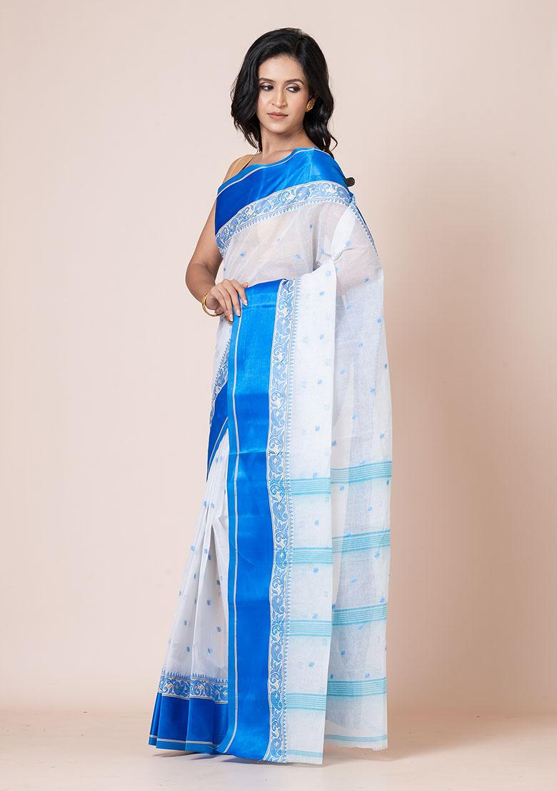 White Printed Cotton Saree (Without Blouse)
