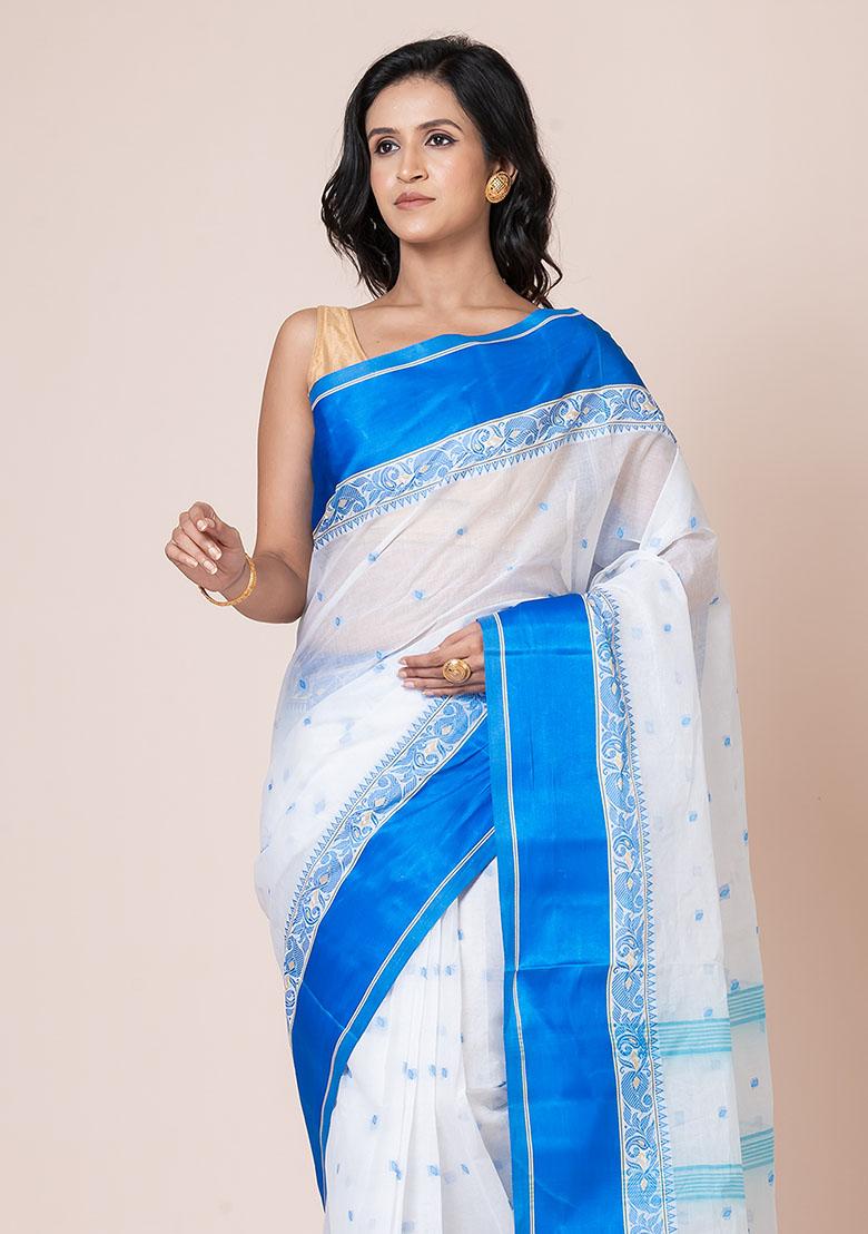 White Printed Cotton Saree (Without Blouse)