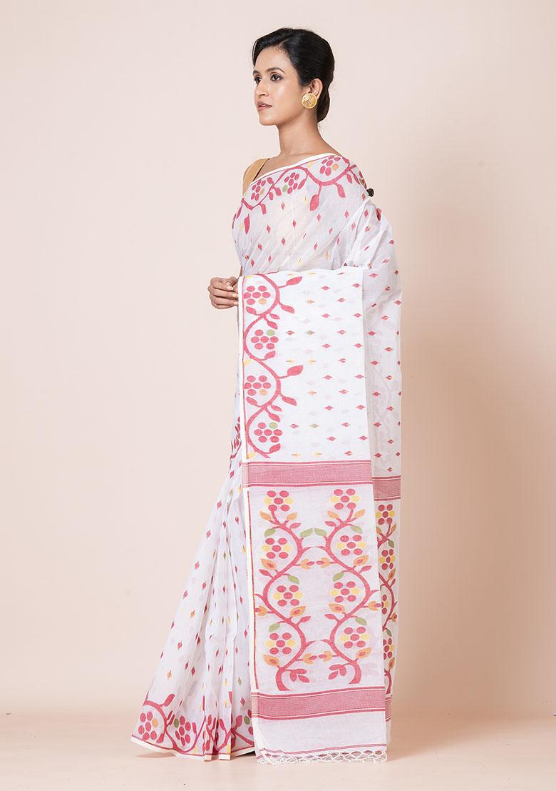 White Jamdani Cotton Saree (Without Blouse)