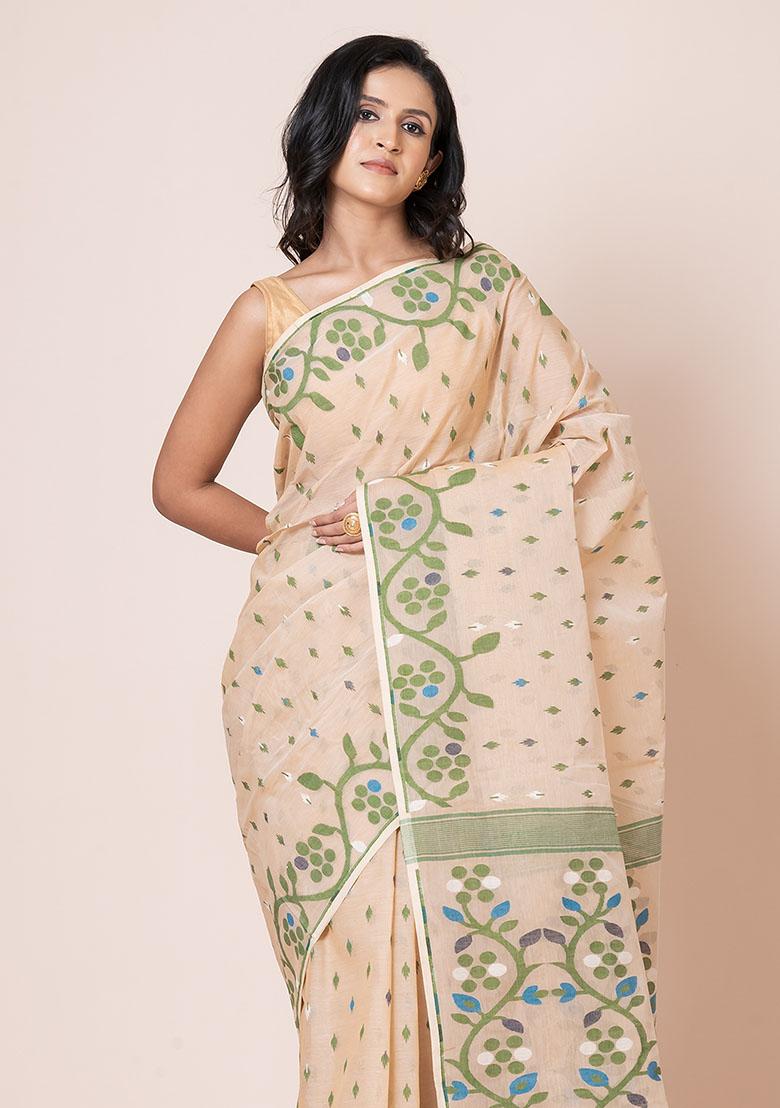 Beige Jamdani Cotton Saree (Without Blouse)