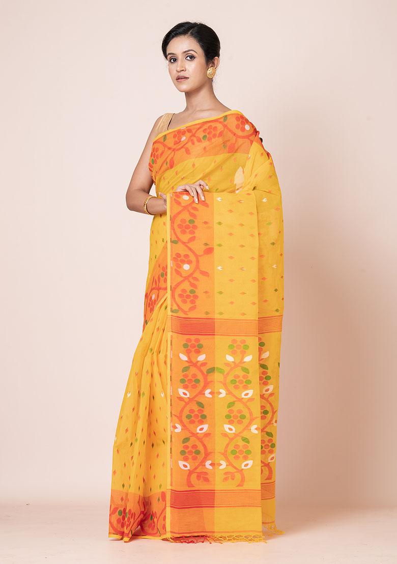 Yellow Jamdani Cotton Saree (Without Blouse)