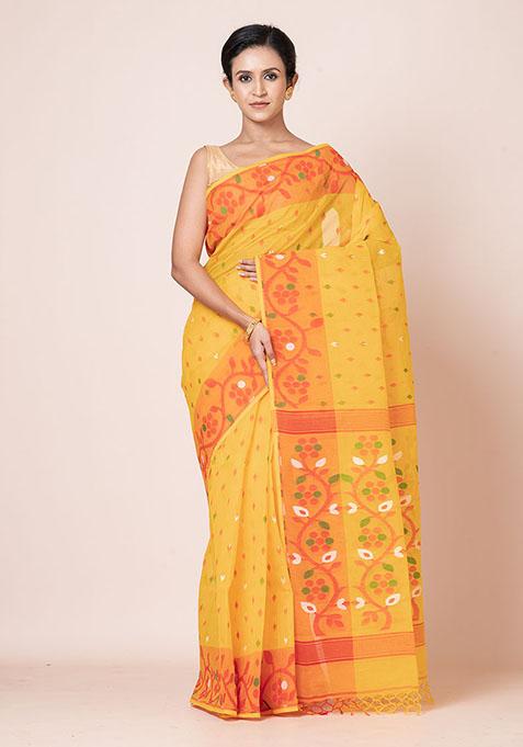 Yellow Jamdani Cotton Saree (Without Blouse)