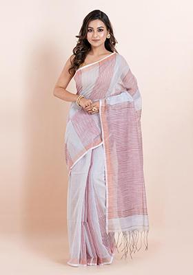 Off White Embroidered Cotton Saree Set