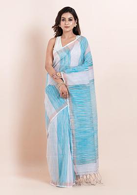 Sea Green Embroidered Cotton Saree Set