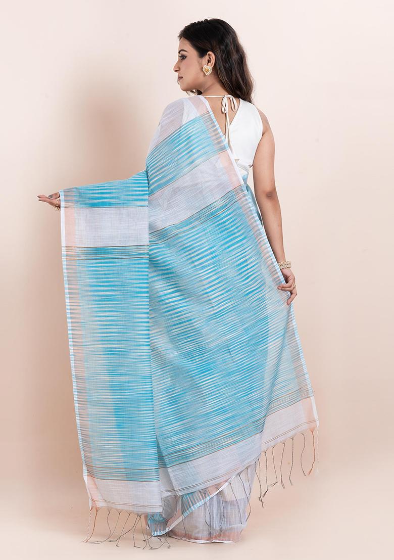 Sea Green Embroidered Cotton Saree Set