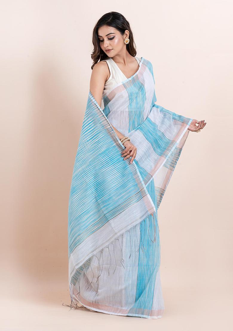 Sea Green Embroidered Cotton Saree Set