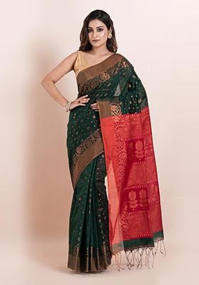 Buttle Green Floral Print Cotton Saree Set