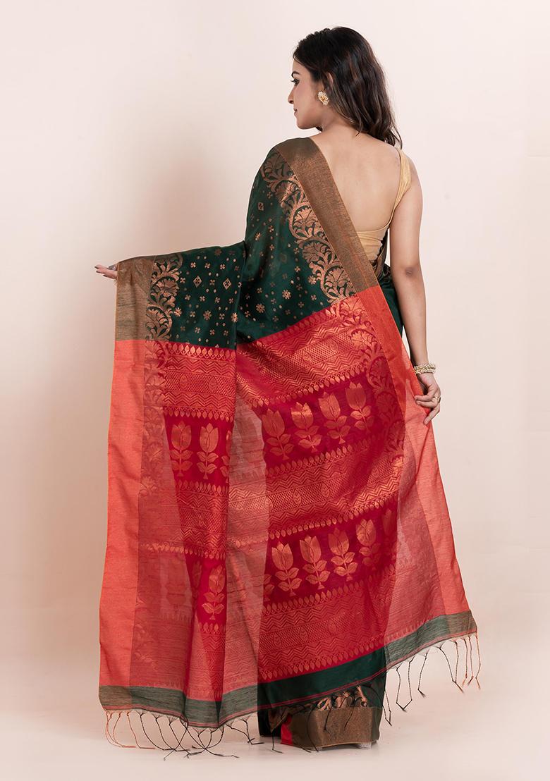 Buttle Green Floral Print Cotton Saree Set