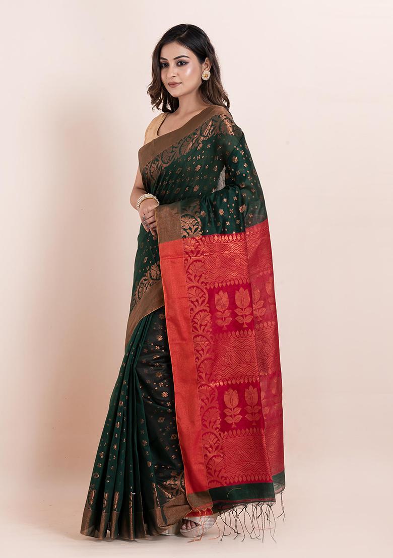 Buttle Green Floral Print Cotton Saree Set