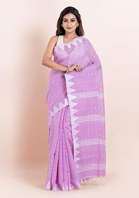 Mauve Purple Printed Cotton Saree Set