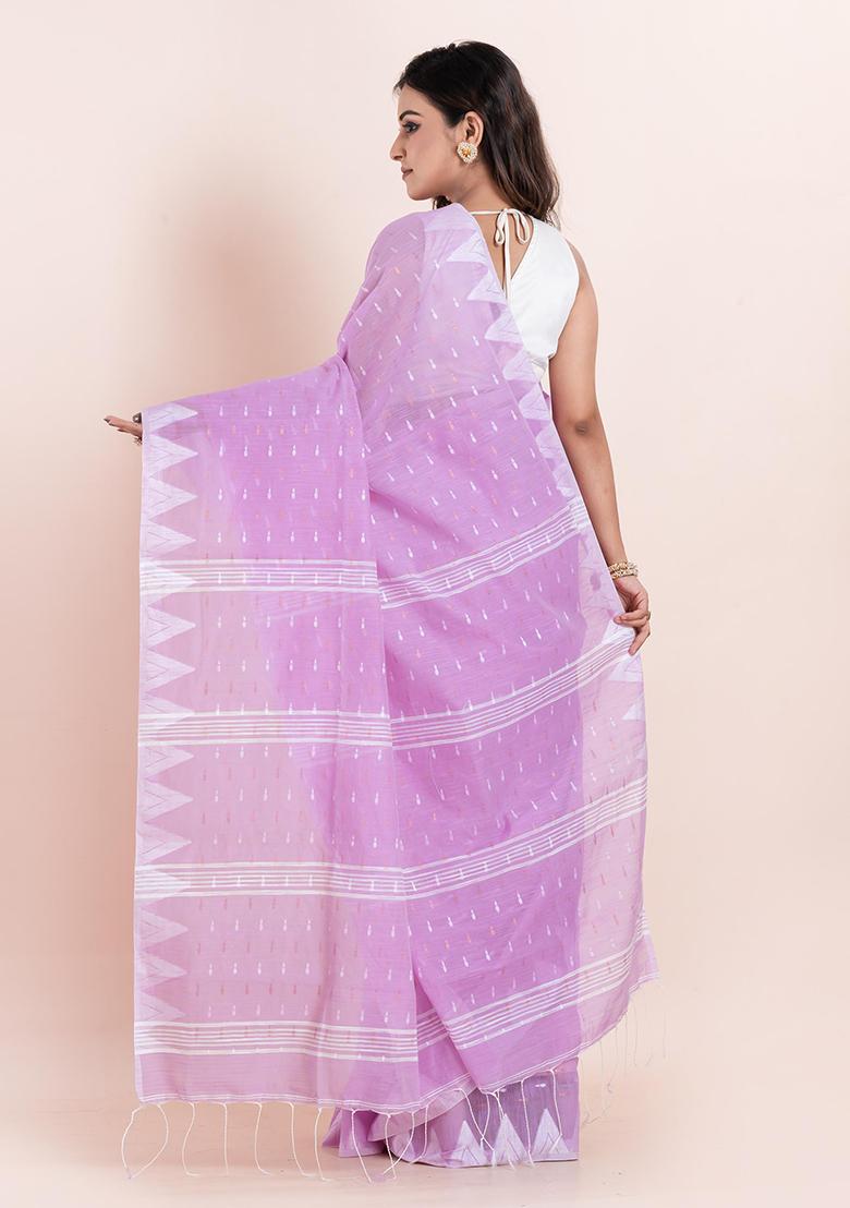 Mauve Purple Printed Cotton Saree Set