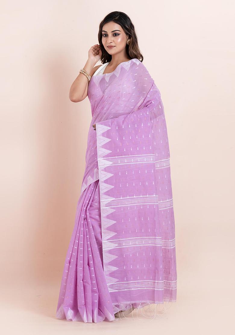 Mauve Purple Printed Cotton Saree Set