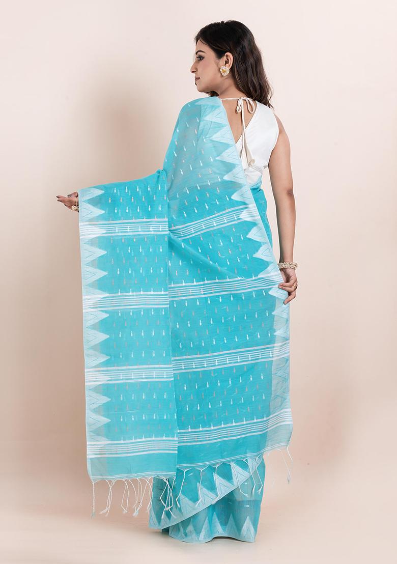 Sea Green Printed Cotton Saree Set