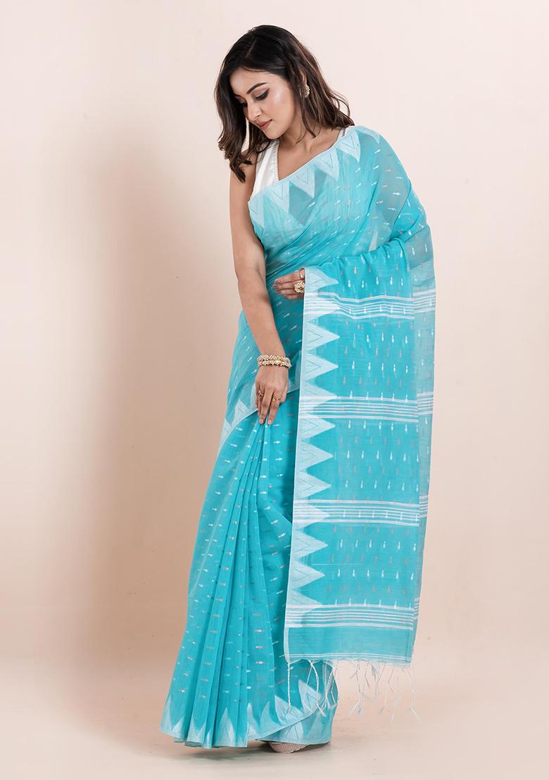 Sea Green Printed Cotton Saree Set