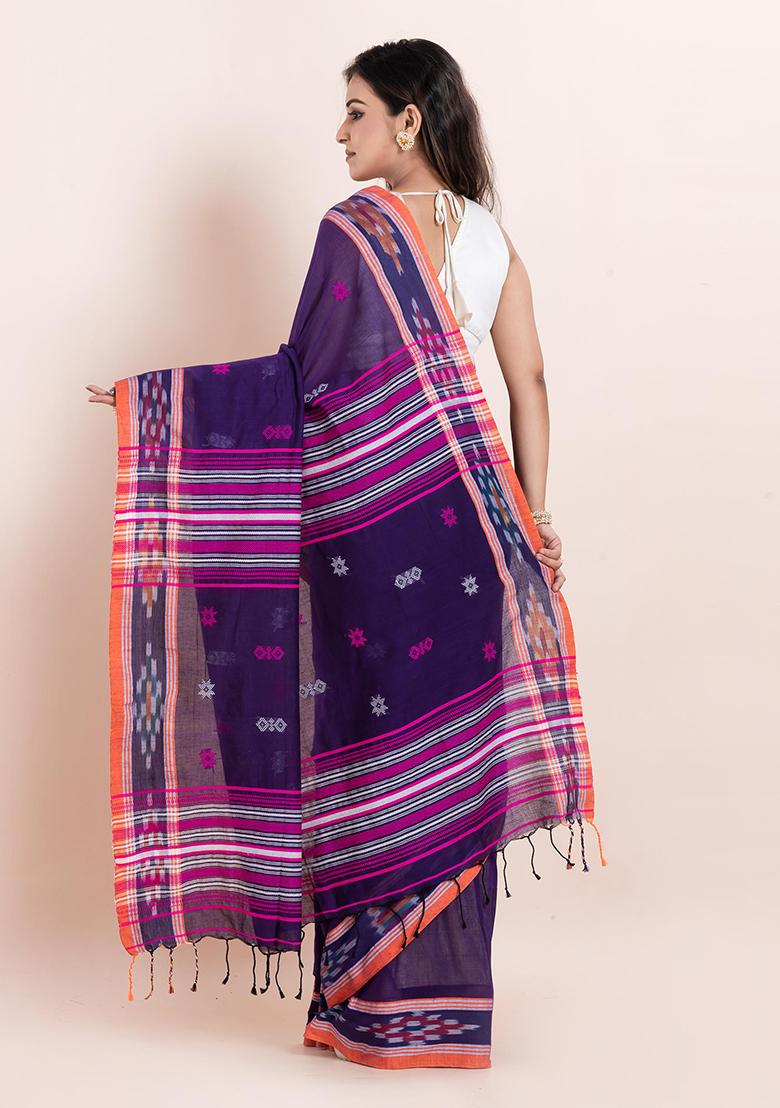 Blue Printed Cotton Saree Set