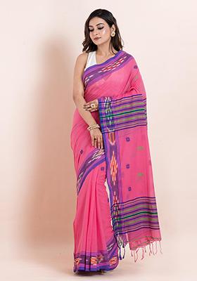 Pink Printed Cotton Saree Set